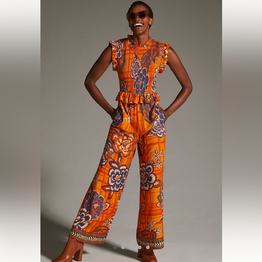 NWOT FARM RIO x ANTHROPOLOGIE Smocked Wide-Leg Jumpsuit - Picture 6 of 8